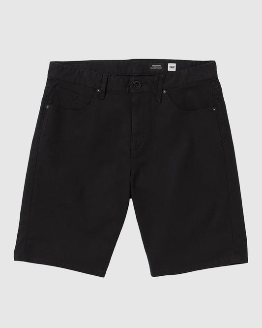 Image of a model wearing Shorts. Productname: Volcom - Mens Modown Canvas 5 Pocket Walk Shorts - Black - in Black colour by brand - Volcom