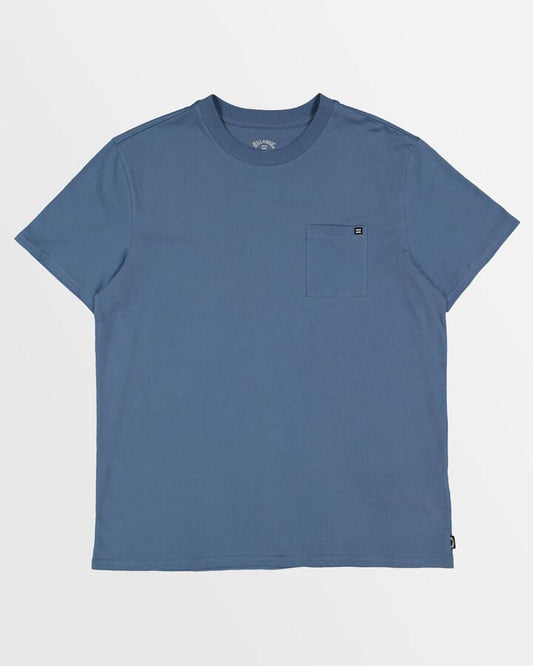 Image of a model wearing Tops. Productname: Billabong - Mens Premium Pocket T-Shirt - Mid Blue - in Mid Blue colour by brand - Billabong