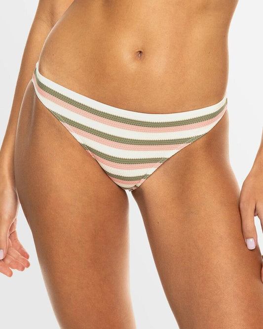 Image of Swimwear. Productname: Roxy Womens Saidia Moderate Coverage Bikini Bottom Parchement Wave Runner Stripe - in Parchement Wave Runner Stripe colour by brand - Roxy