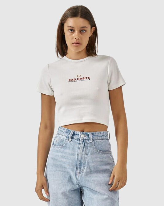 Image of T-Shirts. Product name - Thrills Womens Royal Habits Baby T-Shirt Dirty White in Dirty White colour by brand - Thrills