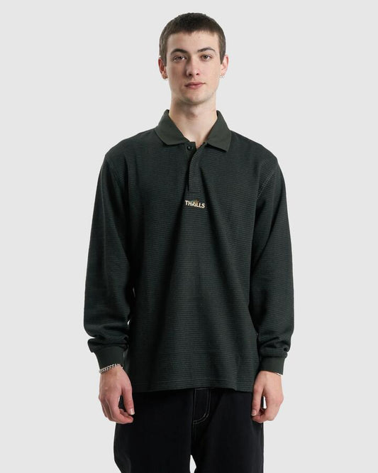 Image of Shirts. Productname: Thrills - Mens Secret Garden Rugby Polo Shirt - Oil Green - in Oil Green colour by brand - Thrills