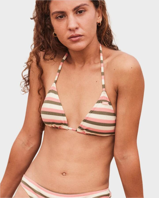 Image of Swimwear. Productname: Roxy - Womens Saidia Halter Neck Bikini Top - Parchement Wave Runner Stripe - in Parchement Wave Runner Stripe colour by brand - Roxy