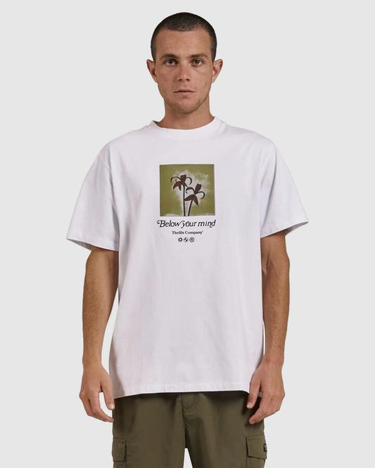 Image of T-Shirts. Product name - Thrills Mens Below Your Mind Merch Fit T-Shirt White in White colour by brand - Thrills