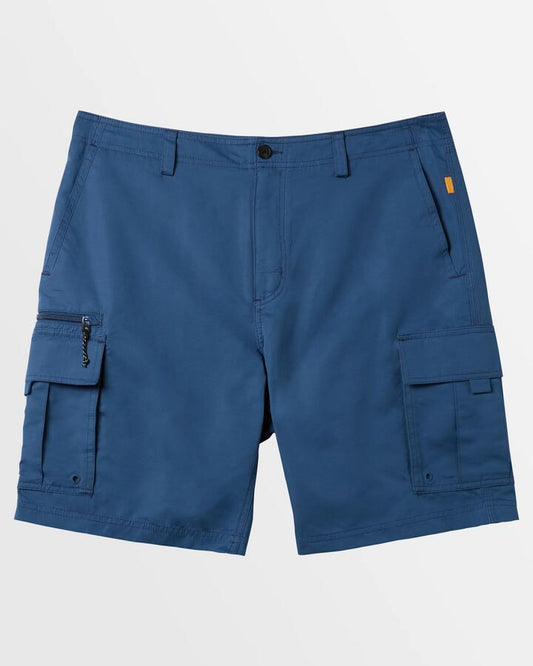 Image of a model wearing Shorts. Productname: Quiksilver Mens Maldive Atoll 20" Cargo Shorts Ensign Blue - in Ensign Blue colour by brand - Quiksilver