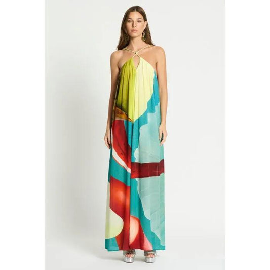 Image of a model wearing Dress. Productname: Dissimulation Maxi Dress in PRINT colour by brand - sass and bide