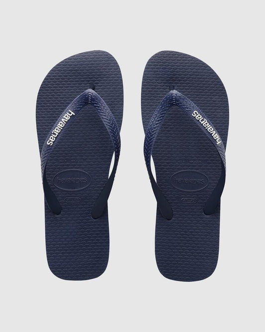 Image of Sandals. Productname: Havaianas Mens Rubber Logo Thongs Mar/Mar/Bco - in Mar/Mar/Bco colour by brand - Havaianas