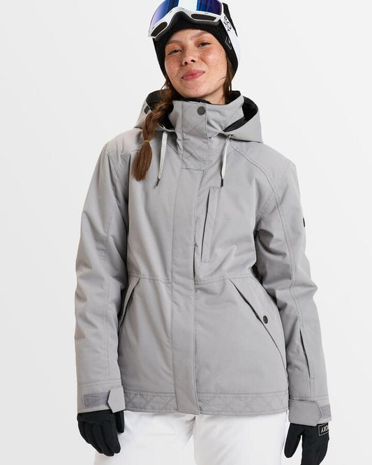 Image of a model wearing Outerwear. Productname: Roxy Womens Billie Snow Jacket Heather Grey - in Heather Grey colour by brand - Roxy