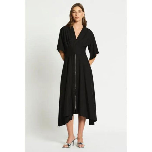 Image of a model wearing Dress. Productname: Vinca Dress in Black colour by brand - sass and bide
