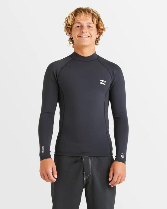 Image of a model wearing Outerwear. Productname: Billabong Mens 1/1Mm Absolute Natural Wetsuit Jacket Black - in Black colour by brand - Billabong