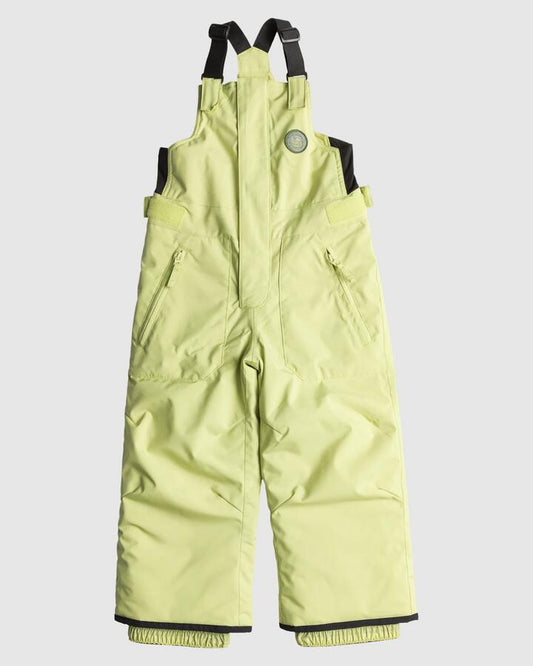 Image of a model wearing Pants. Productname: Quiksilver Boys 2-7 Boogie Kids Bib Snow Pants Celery Green - in Celery Green colour by brand - Quiksilver