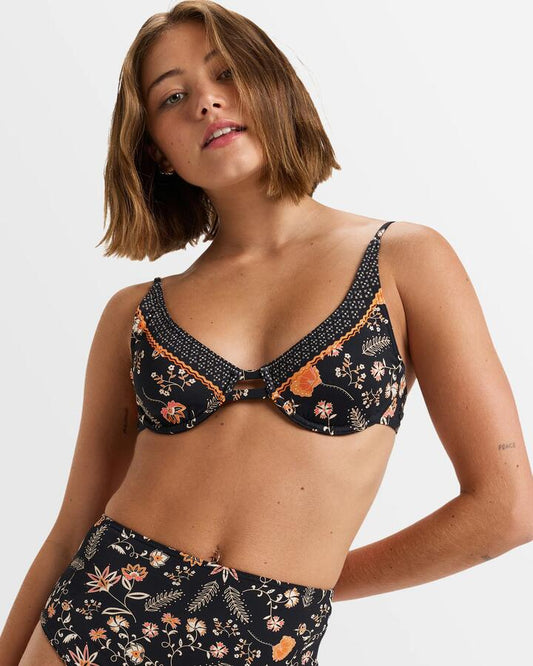 Image of Swimwear. Productname: Roxy Womens Kerala Underwired Elongated Bikini Top Anthracite Kerala Border - in Anthracite Kerala Border colour by brand - Roxy