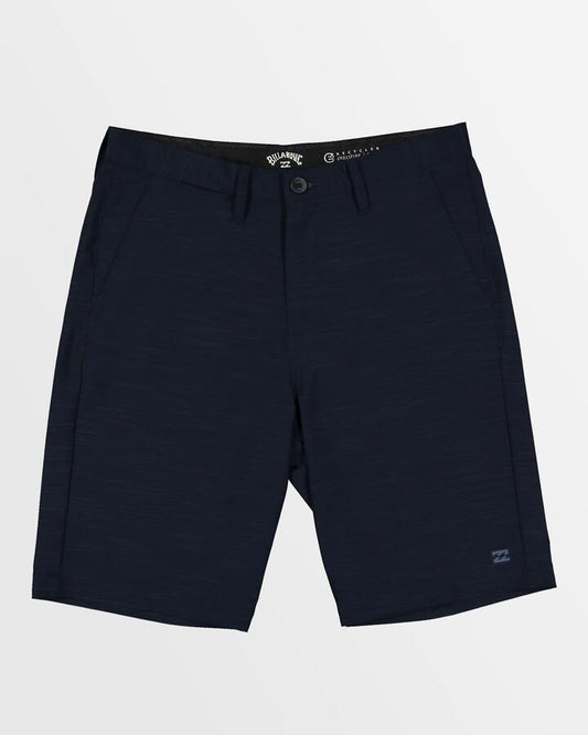 Image of a model wearing Shorts. Product name - Billabong Mens Crossfire Slub Hybrid 21" Walkshorts Navy in Navy colour by brand - Billabong