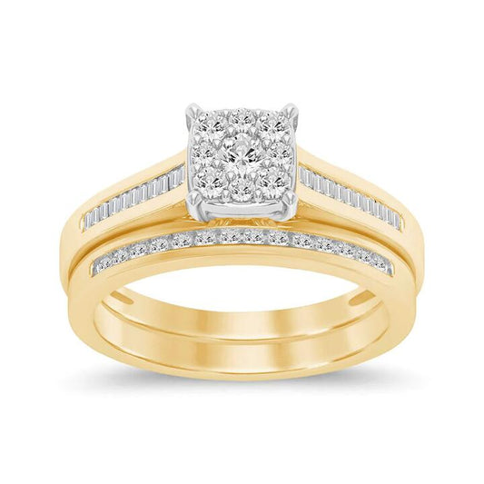 Image of Jewelry. Productname: 2 Channel Ring Set with 0.45ct of Diamonds in 9kt Yellow Gold in Diamond colour by brand - Bevilles