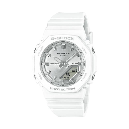 Image of Watches. Productname: Casio G-Shock Analog-Digital Silver and White Watch GMAP2100VA-7A in Watch colour by brand - Casio