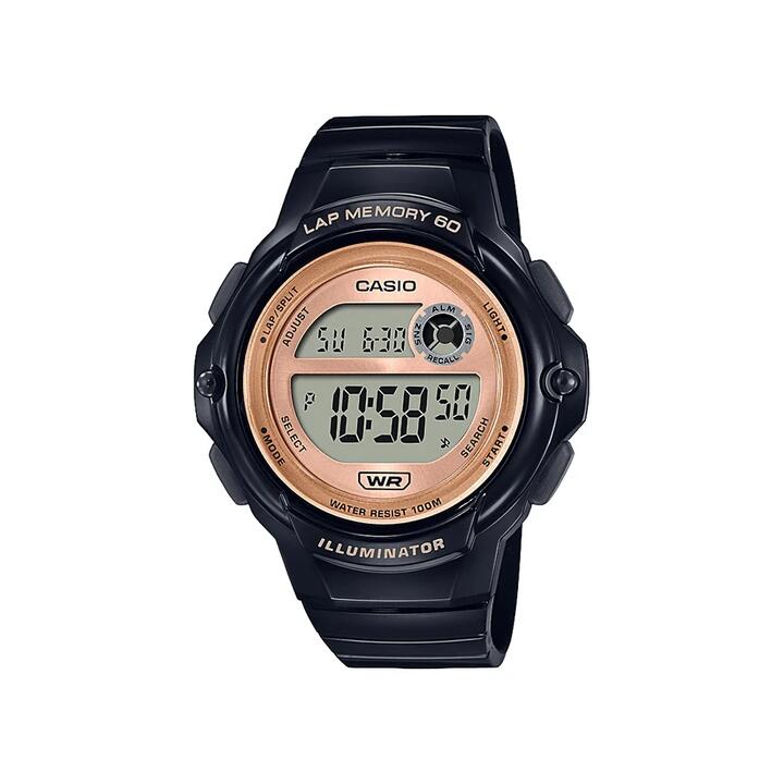 Image of Watches. Product name - Casio Digital Black and Rose Gold Watch LWS1200H-1A in colour by brand - Casio