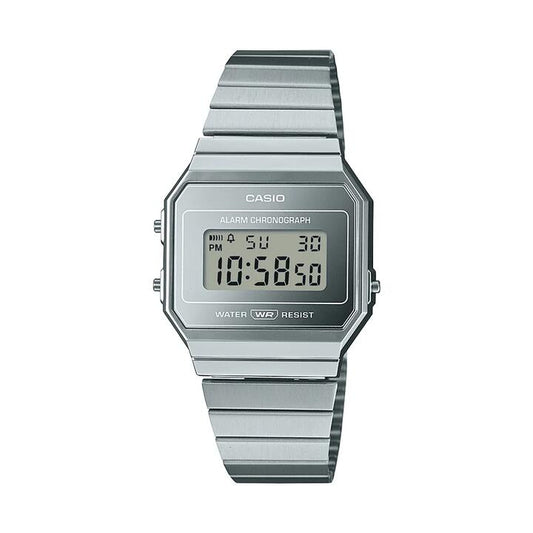 Image of Watches. Product name - Casio Digital Vintage Led Stopwatch Alarm Chrome Case A700WEV-7A in colour by brand - Casio