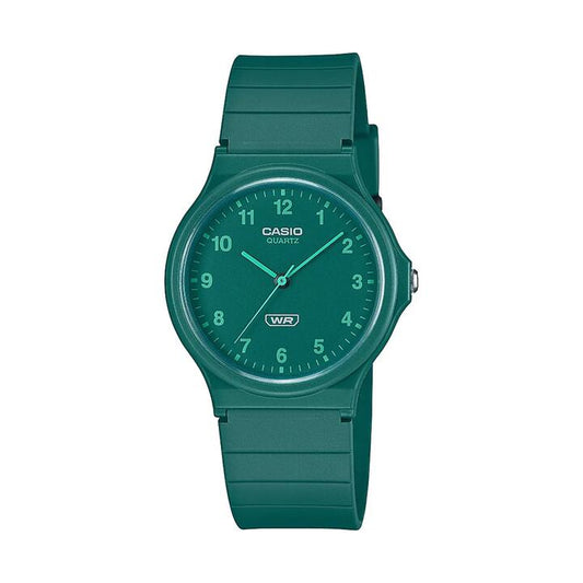 Image of Watches. Productname: Casio Analogue Water Resistant Green Resin Band MQ24B-3B in Watch colour by brand - Casio
