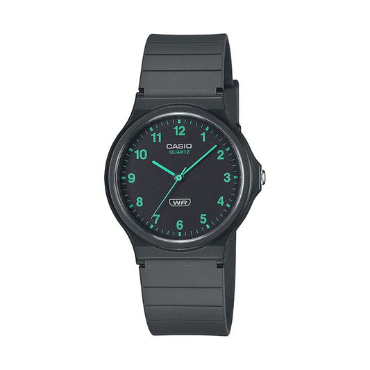 Image of Watches. Productname: Casio Analogue Water Resistant Black Resin Band MQ24B-8B in Watch colour by brand - Casio