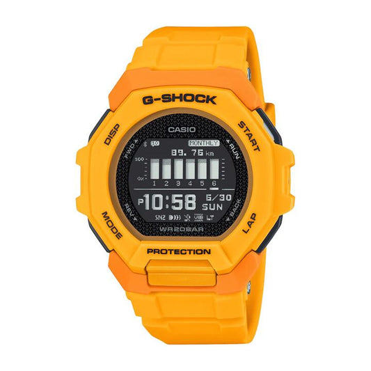 Image of Watches. Productname: Casio G Shock G Squad Digital Bluetooth Training Worldtime 200M Water Resistant Yellow Case And Resin Band GBD300-9D in Watch colour by brand - Casio