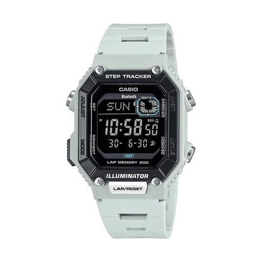 Image of Watches. Productname: Casio Connect Digital Bluetooth Steps Dual Time Stopwatch 200M Water Resistant White Case And Resin Band WSB1000-8B in Watch colour by brand - Casio