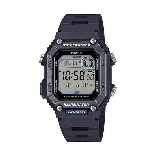 Image of Watches. Productname: Casio Connect Digital Bluetooth Steps Dual Time Stopwatch 200M Water Resistant Black Case And Resin Band WSB1000-1A in Watch colour by brand - Casio