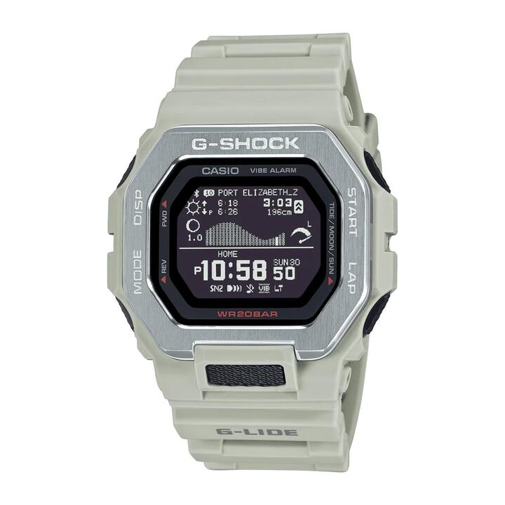 Image of Watches. Product name - Casio G-Shock G-Lide Natural Surf Bluetooth Training World Time 200M Water Resistant Black Face Cream Resin Band GBX100-8D in colour by brand - Casio G Shock