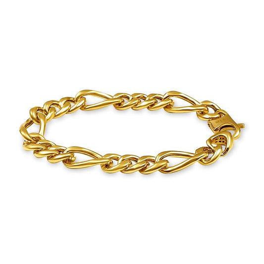 Image of Bracelets. Productname: 9kt Yellow Gold Silver Infused Figaro Chain Bracelet in Gold colour by brand - Bevilles