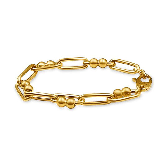Image of Bracelets. Productname: 9kt Yellow Gold Silver Infused Paperclip Double Bead Chain Bracelet in Gold colour by brand - Bevilles