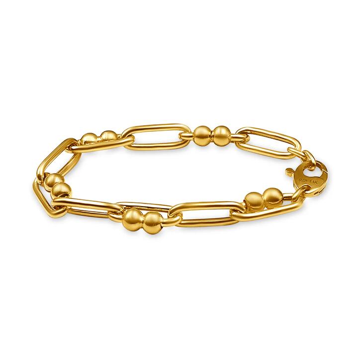 Image of Bracelets. Product name - 9kt Yellow Gold Bonded Paperclip Double Bead Chain Bracelet in colour by brand - Bevilles