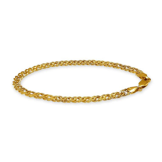 Image of Bracelets. Productname: 9kt Yellow Gold Silver Infused Double Curb Chain Bracelet in Gold colour by brand - Bevilles