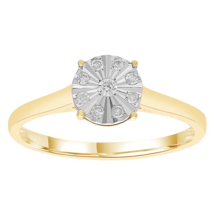Image of Jewelry. Productname: Circular Ring with 0.05ct of Diamonds in 9kt Yellow Gold in Diamond colour by brand - Bevilles