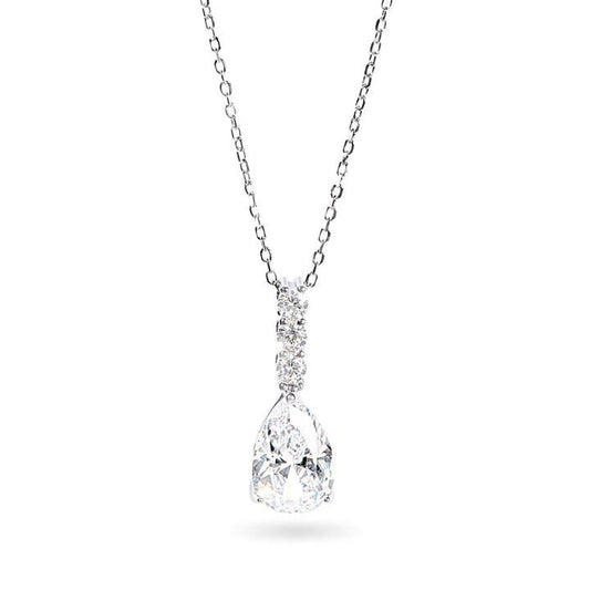 Image of Necklaces. Productname: Drop Necklace with Cubic Zirconia in Sterling Silver in Silver colour by brand - Bevilles