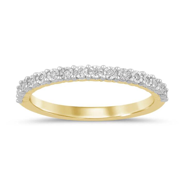 Image of Rings. Product name - Miracle Set Anniversary Ring with 0.05tw of Diamonds in 9kt Yellow Gold in colour by brand - Bevilles