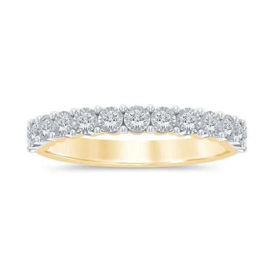 Image of Rings. Product name - Miracle Set Anniversary Ring with 0.15tw of Diamonds in 9kt Yellow Gold in colour by brand - Bevilles