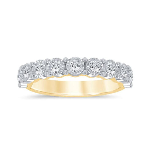 Image of Rings. Product name - Miracle Set Anniversary Ring with 0.50tw of Diamonds in 9kt Yellow Gold in colour by brand - Bevilles