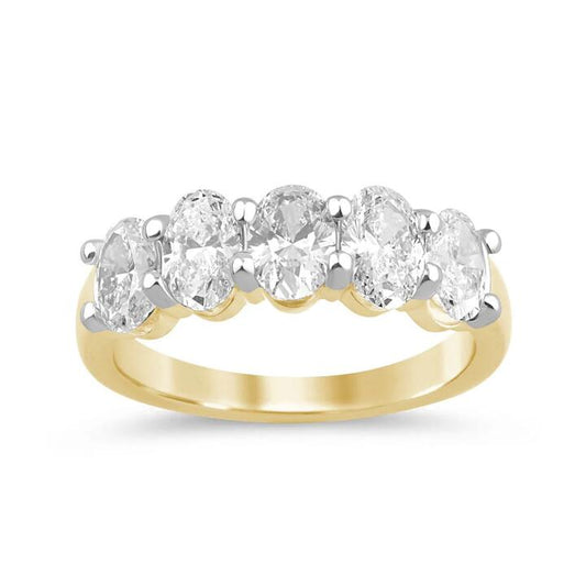 Image of Jewelry. Productname: Oval 5 Stone Ring with 2.00tw Laboratory-Grown Diamonds in 9kt Yellow Gold in Diamond colour by brand - Bevilles