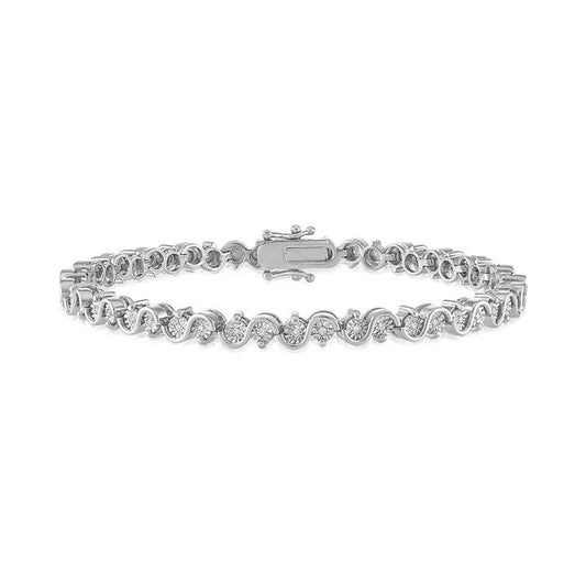 Image of Bracelets. Productname: Alternate S Link Bracelet with 0.25ct of Diamonds in Sterling Silver in Diamond colour by brand - Bevilles