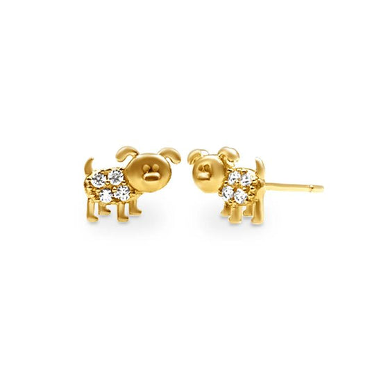 Image of Earrings. Productname: Puppy Stud Earrings with Cubic Zirconia in 9kt Yellow Gold in Gold colour by brand - Bevilles
