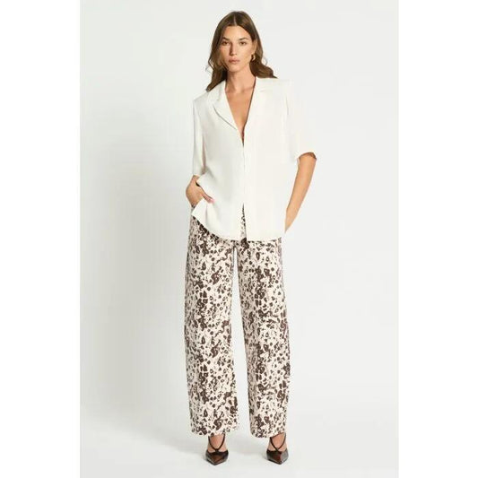 Image of a model wearing Denim. Productname: Brandon Leopard Print Jean in PRINT colour by brand - sass and bide