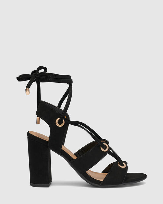 Image of Sandals. Product name - Museum Women's Strappy High Heel BLACK Novo Sandals in Black colour by brand - NOVO