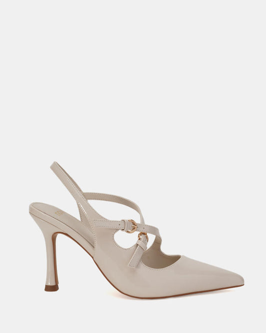 Image of Shoes. Product name - Ilium Women's Court High Heel CREAM PATENT Novo Court in Cream Patent colour by brand - NOVO