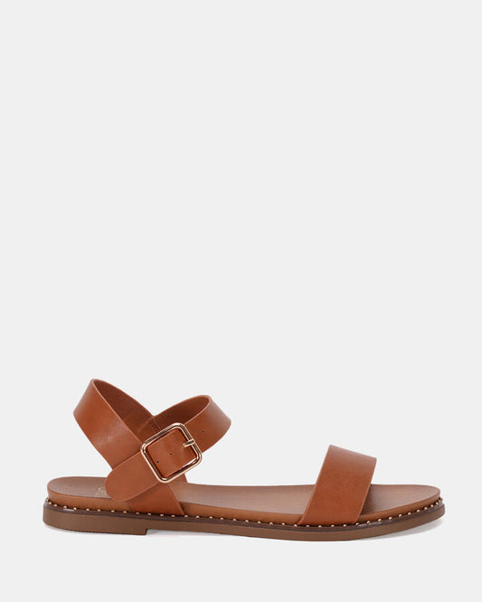 Image of Sandals. Product name - Trainor Women's Strappy Flat TAN Novo Sandals in Tan colour by brand - NOVO