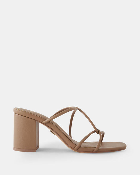 Image of Sandals. Product name - Nia Women's Strappy High Heel CAMEL Novo Sandals in Camel colour by brand - NOVO