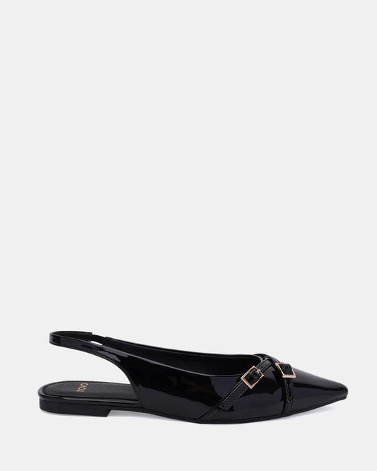 Image of Flats. Product name - Cordova Women's Casual Flat Closed Black Patent Novo Casual in Black Patent colour by brand - NOVO