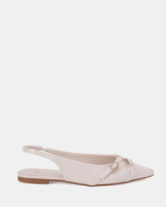 Image of Flats. Product name - Cordova Women's Casual Flat Closed CREAM PATENT Novo Casual in Cream Patent colour by brand - NOVO