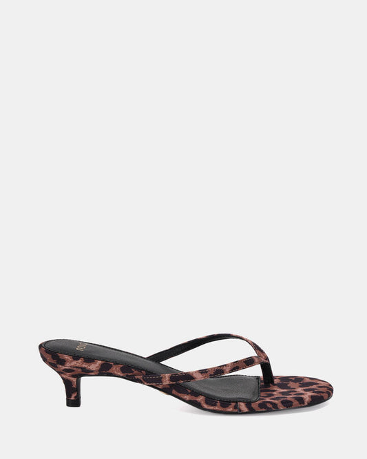 Image of Sandals. Product name - Vhagar Women's Strappy Low Heel Leopard Novo Sandals in Leopard colour by brand - NOVO