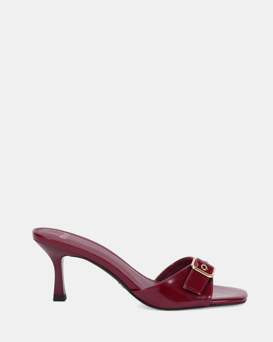 Image of Sandals. Product name - Venezia Women's Strappy Low Heel DEEP RED PATENT Novo Sandals in Deep Red Patent colour by brand - NOVO