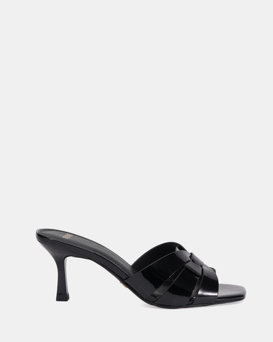 Image of Sandals. Product name - Vivianne Women's Strappy Low Heel Black Patent Novo Sandals in Black Patent colour by brand - NOVO