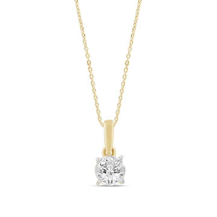 Image of Necklaces. Productname: 0.15ct Diamond Solitaire Miracle Necklace in 9kt Yellow Gold in Diamond colour by brand - Bevilles