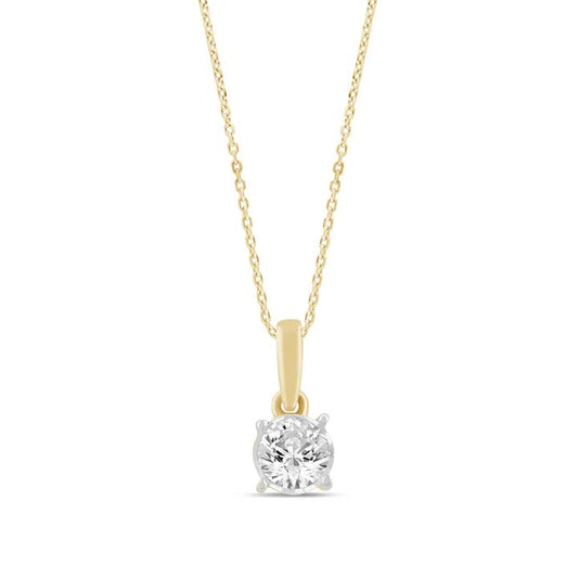 Image of Necklaces. Productname: 0.15ct Diamond Solitaire Miracle Necklace in 9kt Yellow Gold in Diamond colour by brand - Bevilles